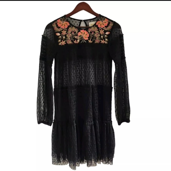 Maeve Dresses & Skirts - Anthropologie Maeve Samara Mesh Floral Embroidered Tunic Dress Womens Size XS